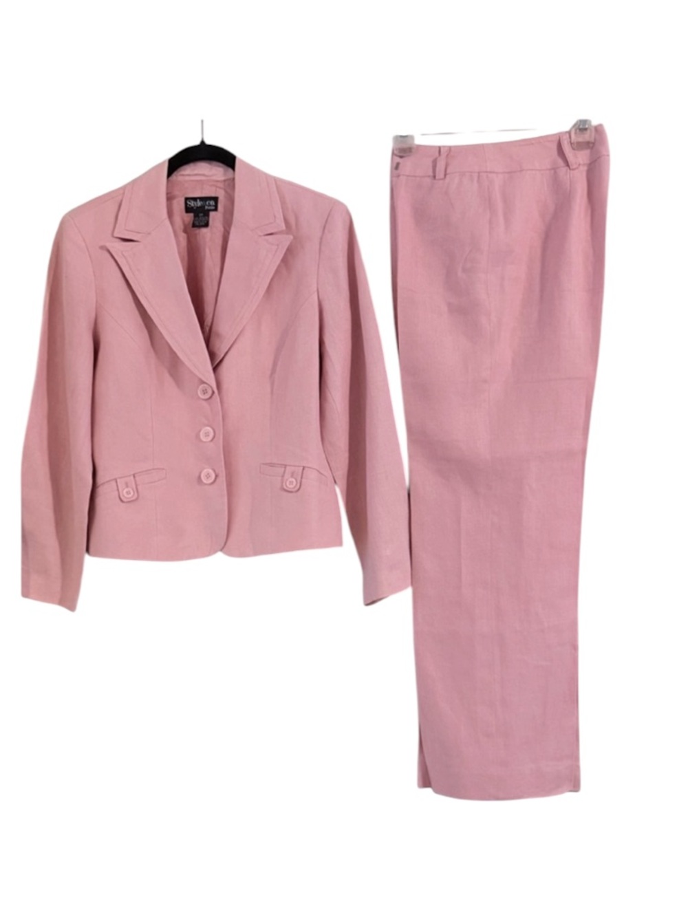Style & Co 100% Linen Pink Pastel Pantsuit Blazer Wide Leg Pants Set 10P
